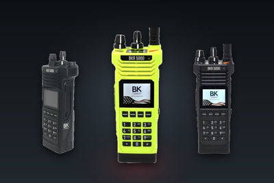BK Technologies BKR5000 digital P25 portable radios in black and hi-vis yellow