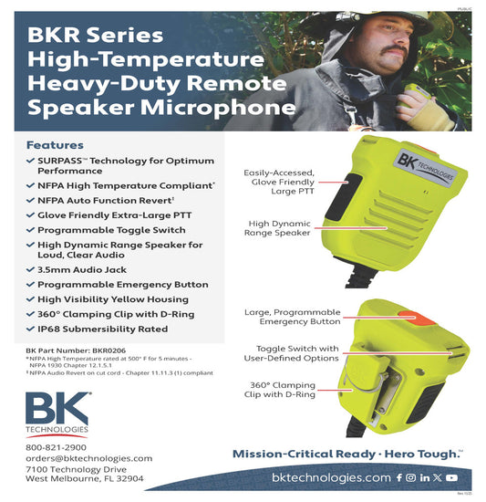 Fire Speaker Microphone (BKR0206) - High Heat Rated, Emergency Button BKR9000