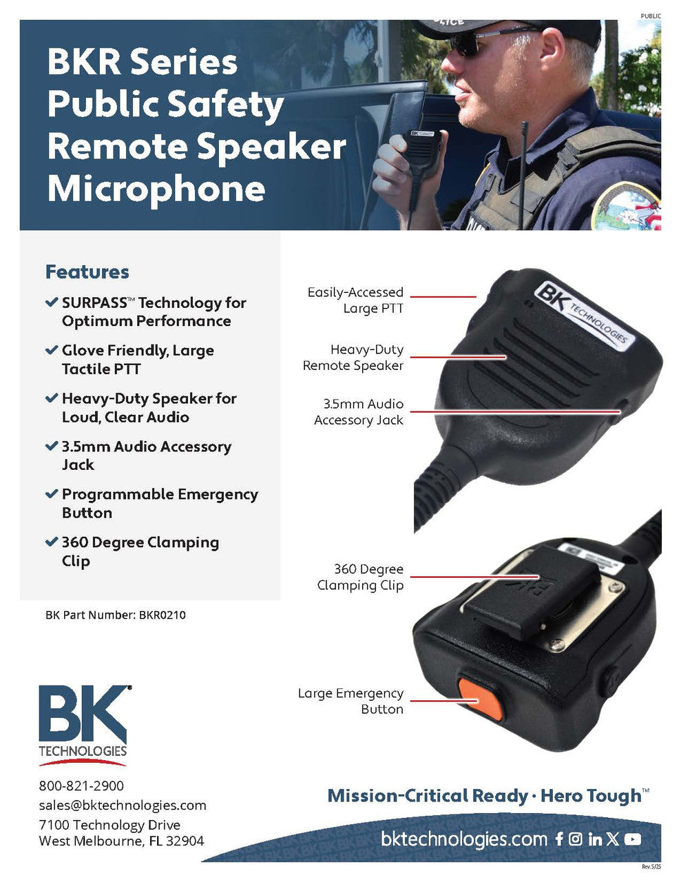Compact Law Enforcement Speaker Microphone BKR0210