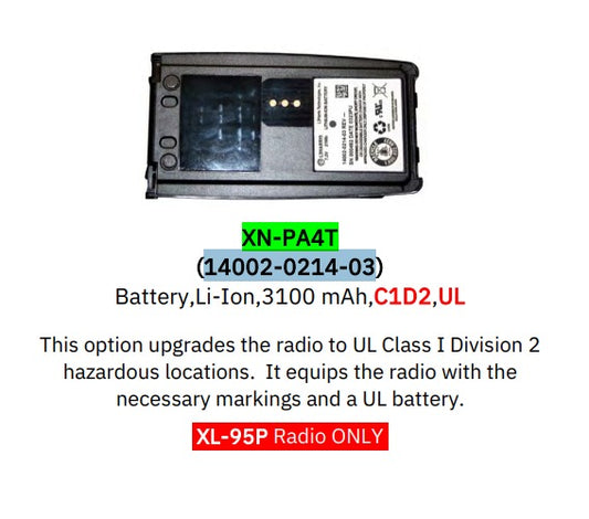 XN-PA4T, 3100mAh, Li-Ion, UL Class I Division 2 hazardous locations Battery for L3Harris XL-95P Portable Radios
